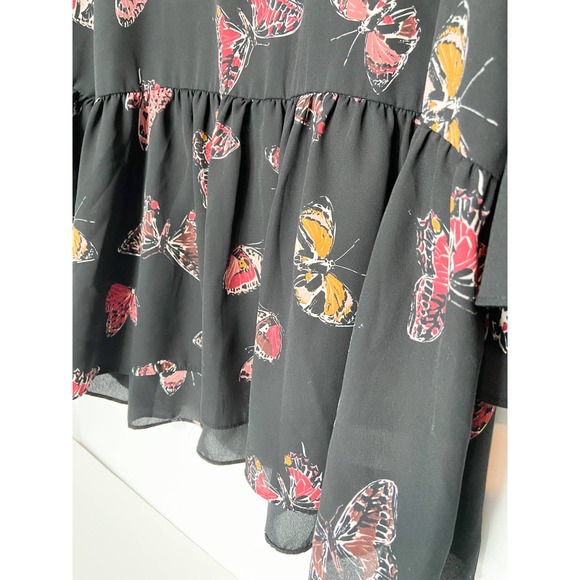 Cupio black butterfly print blouse, black sheer blouse, butterfly print blouse - Picture 4 of 8